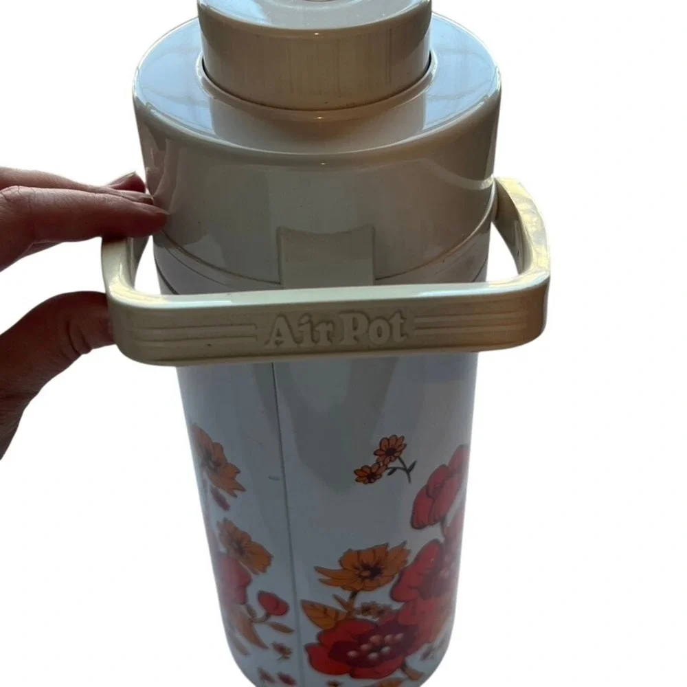 Vintage 70's‎ Yacht Thermal Air Pump Pot Floral Thermos Beverage Dispenser